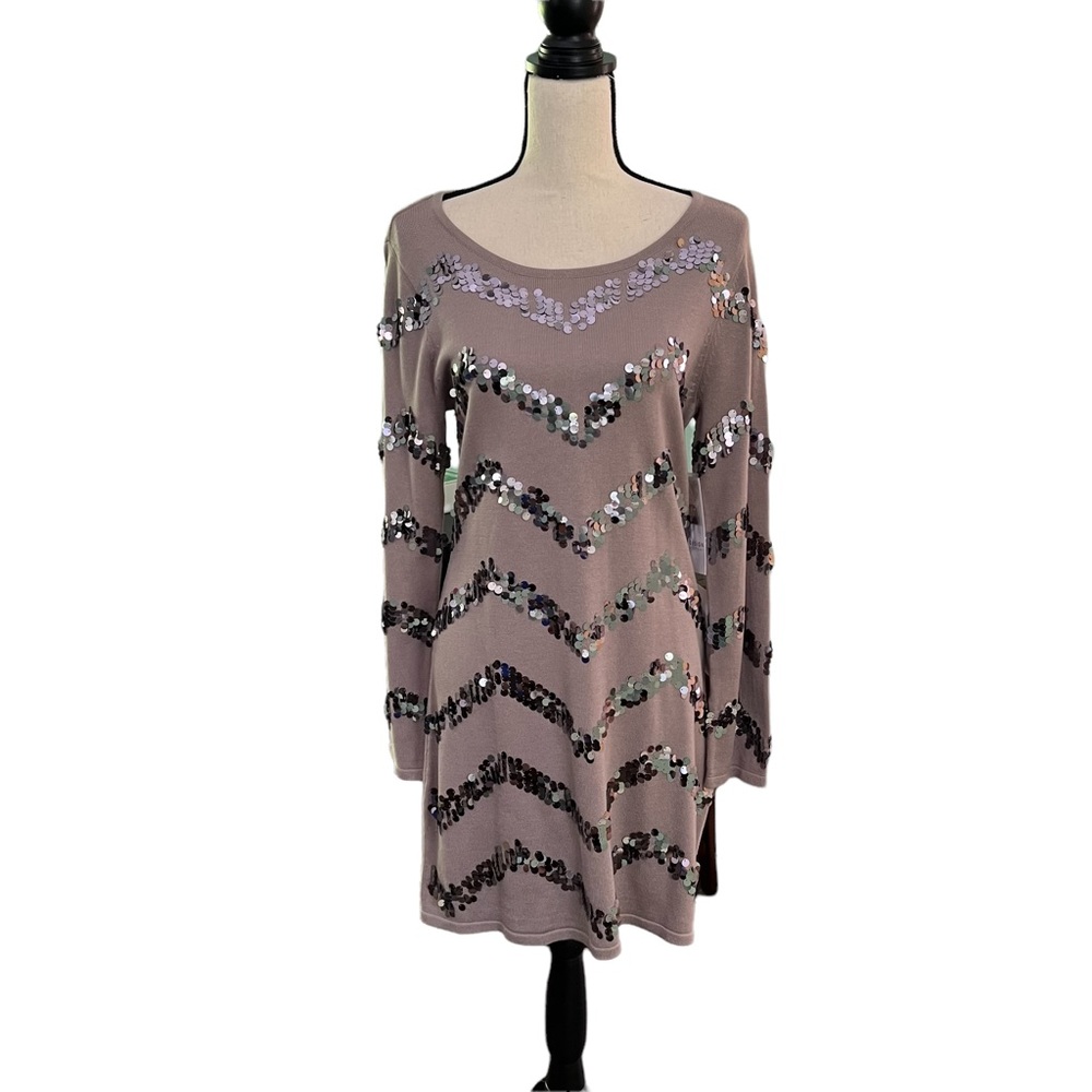 NWT Design History Grey Knit Long Sleeve Dress w/ Sequins